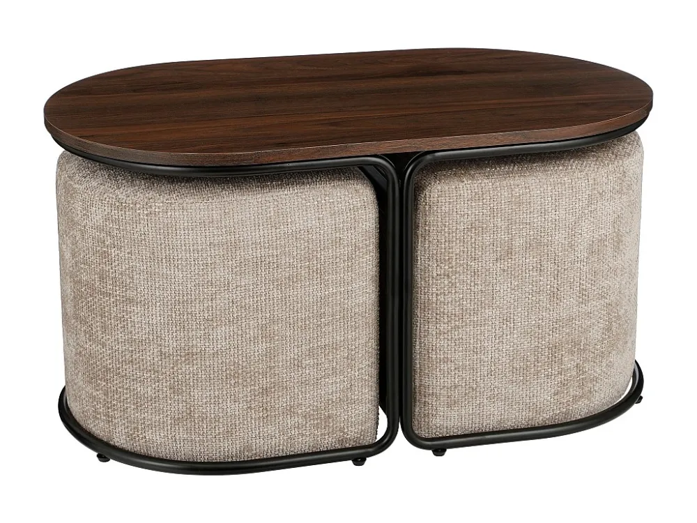 Salontafel met poefs van ijzer en 3 multiplex en 2 schuim en 2 polyester - 79 x 45 x 41 - Lichtgrijs -