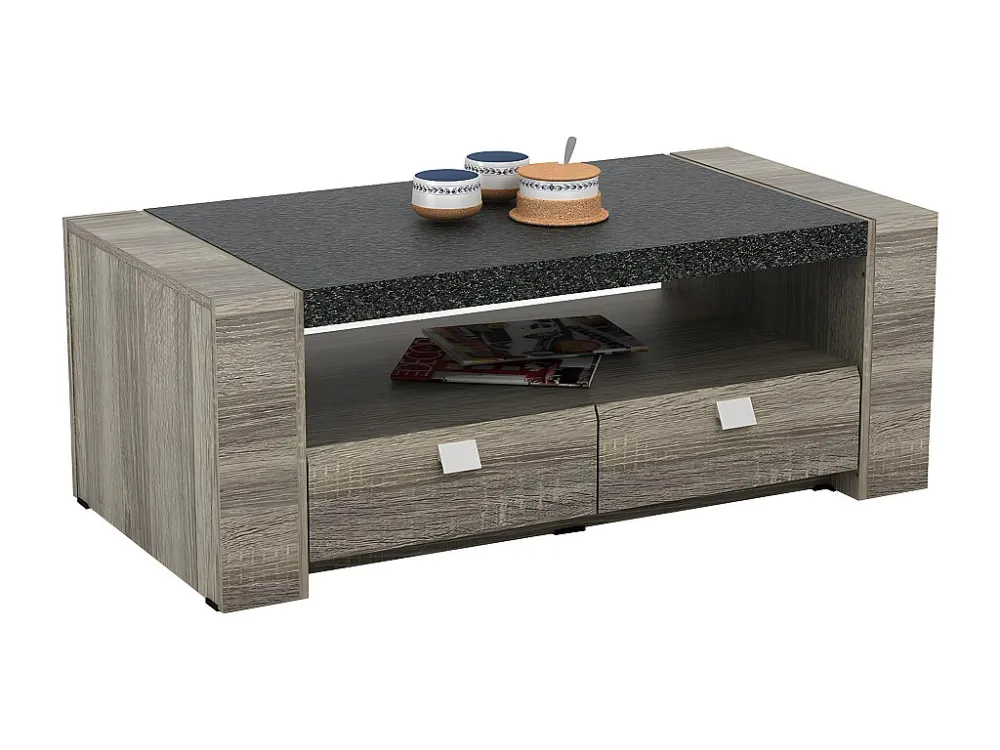Salontafel METEORITE - 2 laden - MDF blad met granieteffect