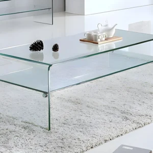 Salontafel STILEOS - Dubbele plaat - Gebogen gehard glas