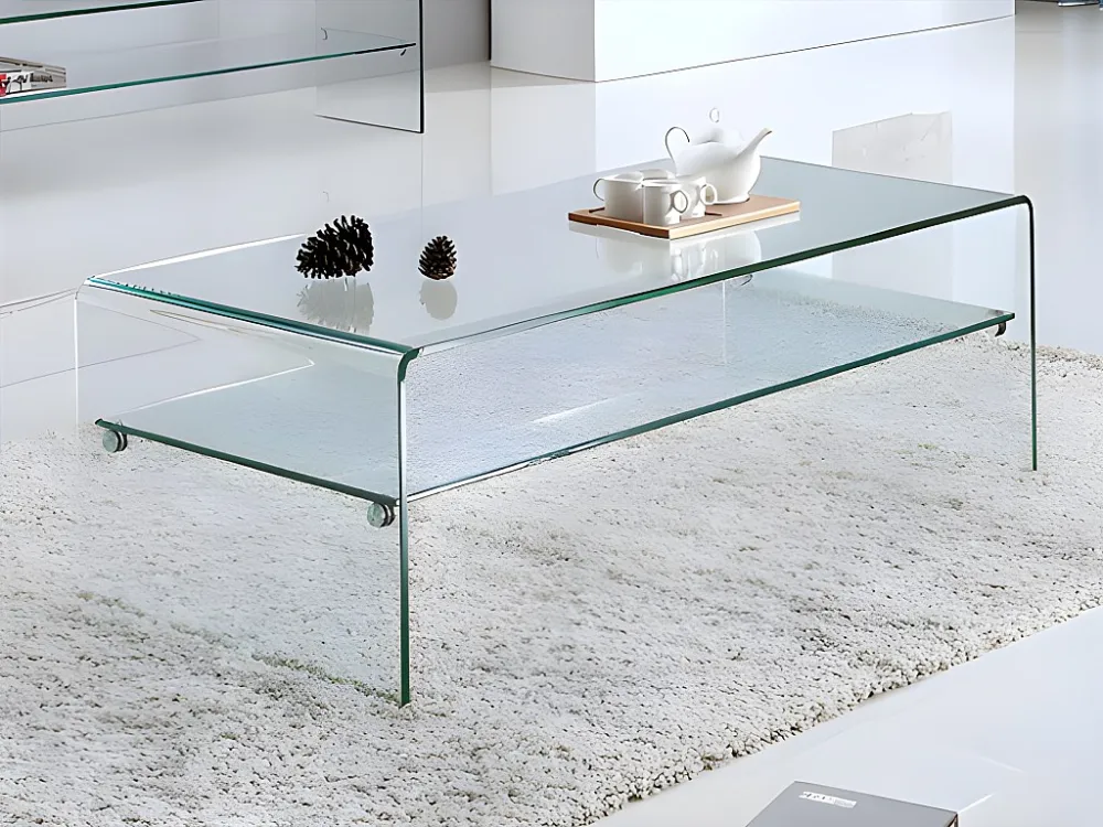 Salontafel STILEOS - Dubbele plaat - Gebogen gehard glas