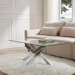 Salontafel van gehard glas en chroomkleurig metaal - Transparant - COSIMA