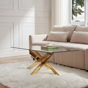 Salontafel van gehard glas en goudkleurig metaal - Transparant - COSIMA