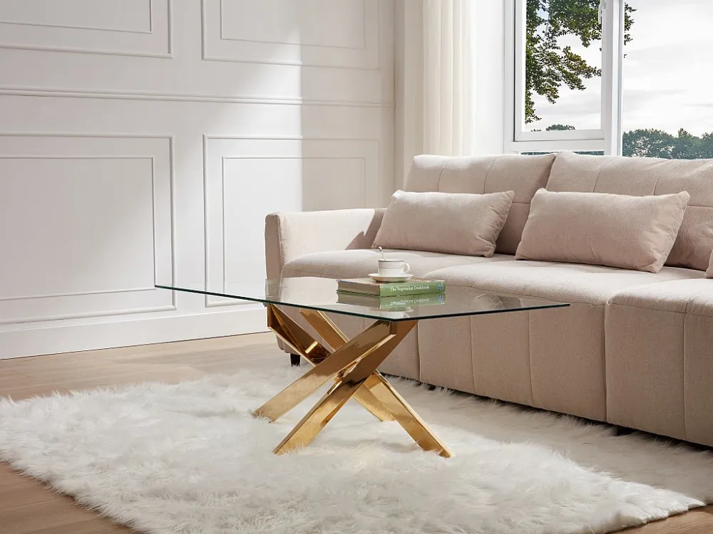Salontafel van gehard glas en goudkleurig metaal - Transparant - COSIMA