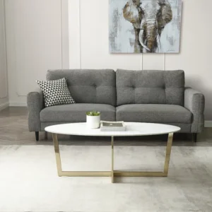 Salontafel van keramiek en staal - Wit marmereffect en goud - AJANIA