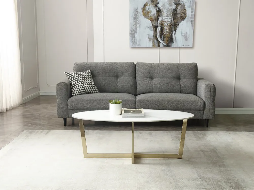 Salontafel van keramiek en staal - Wit marmereffect en goud - AJANIA