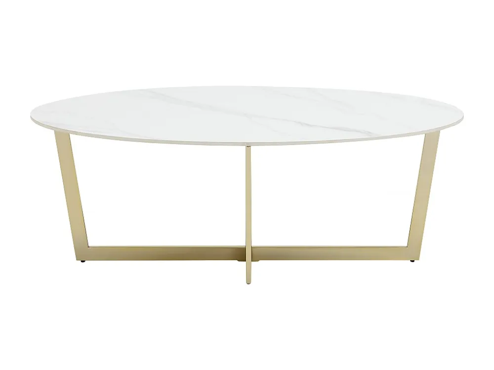 Salontafel van keramiek en staal - Wit marmereffect en goud - AJANIA