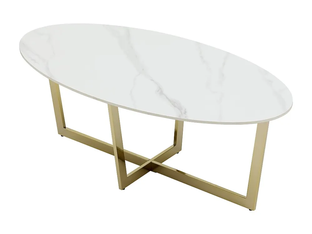 Salontafel van keramiek en staal - Wit marmereffect en goud - AJANIA