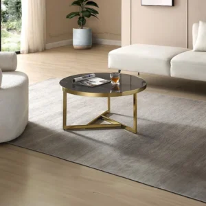 Salontafel van marmer en metaal - Zwart en goudkleurig - ROBURTA