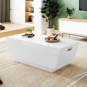 Table Basse 100cm, rectangulaire, avec éclairage LED, Bluetooth, app, plateau brillant, 2 portes, table de salon en bois -...