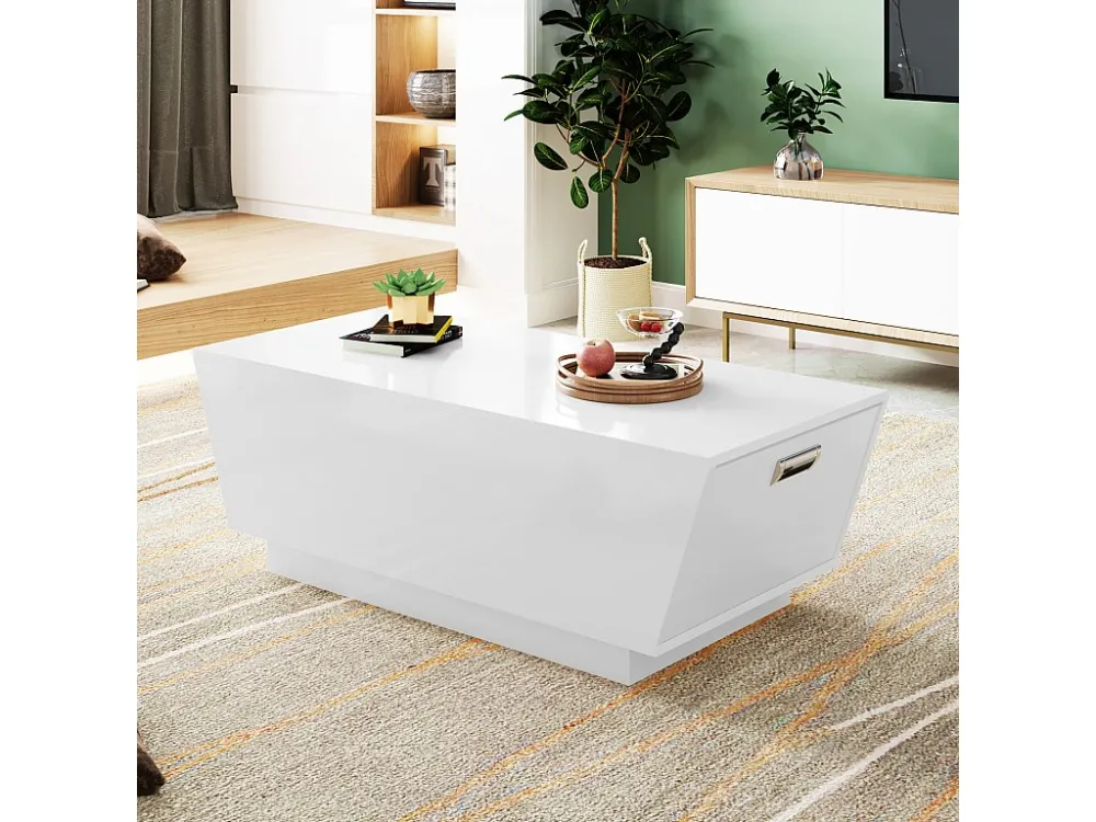 Table Basse 100cm, rectangulaire, avec éclairage LED, Bluetooth, app, plateau brillant, 2 portes, table de salon en bois -...