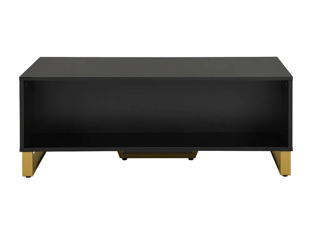 Table basse rectangulaire 107x40.5x55cm, table haute brillance avec tiroirs, poignées et pieds dorés, design spécial, Noir