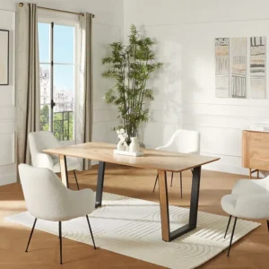 Eettafel 6 personen acaciahout en zwart metaal - Houtlook - SELOA