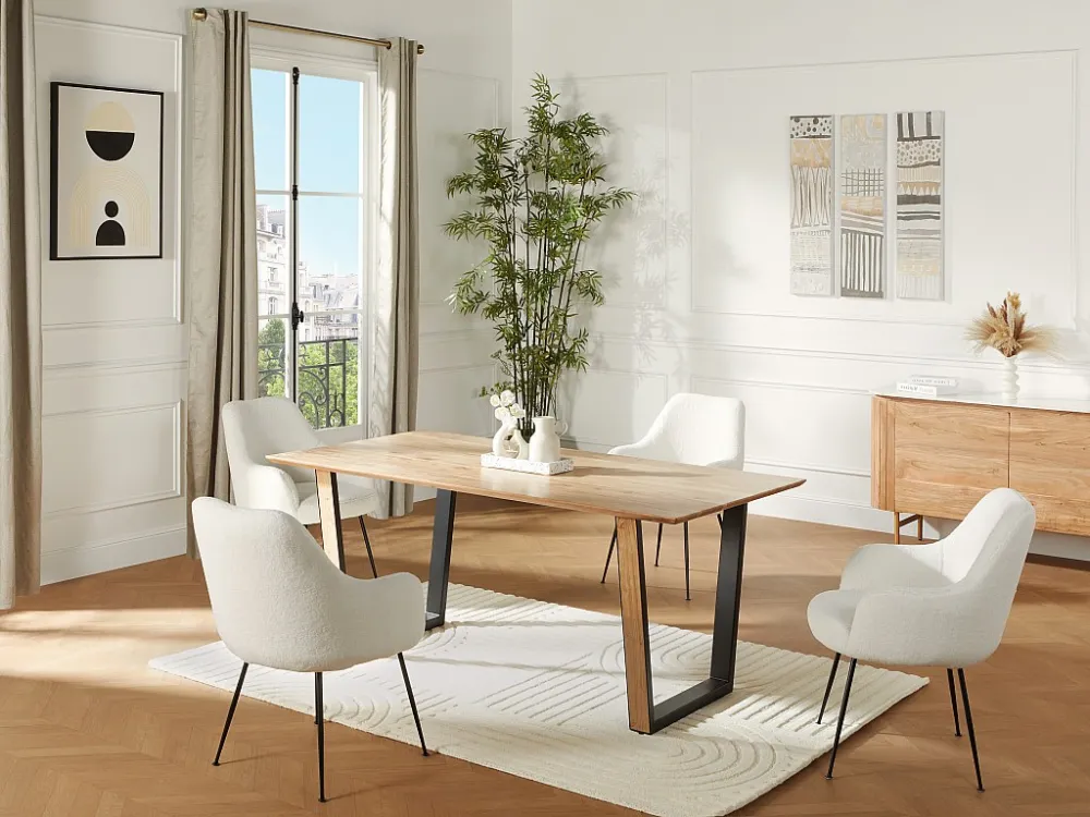 Eettafel 6 personen acaciahout en zwart metaal - Houtlook - SELOA