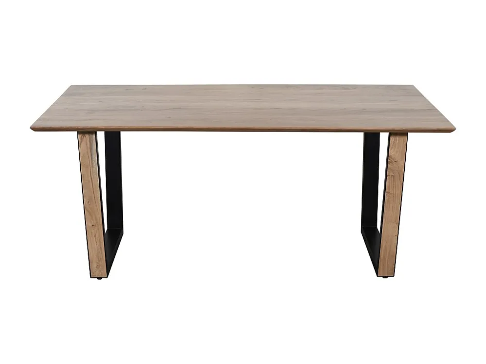 Eettafel 6 personen acaciahout en zwart metaal - Houtlook - SELOA