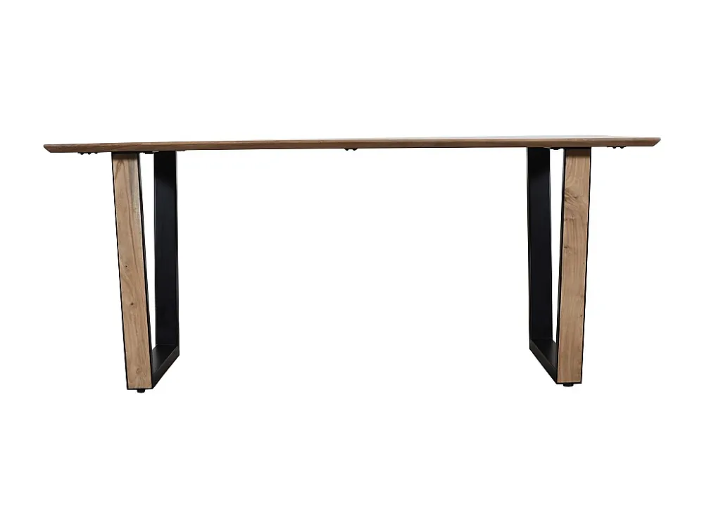 Eettafel 6 personen acaciahout en zwart metaal - Houtlook - SELOA