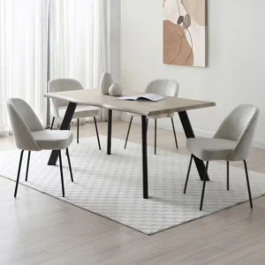 Eettafel 6 personen MDF en zwart metaal - Naturel - VEYA