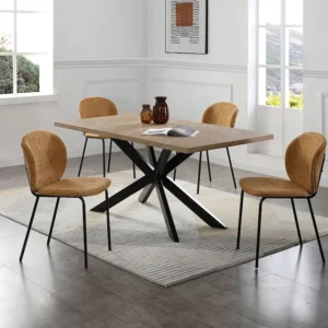 Eettafel 6 personen MDF en zwart metaal - Naturel - VEVIANO