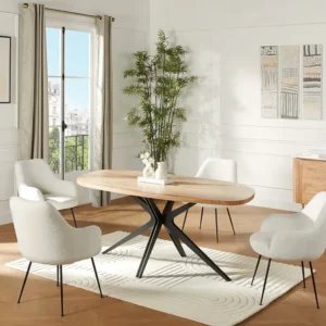 Eettafel 8 personen acaciahout en metaal - Houtlook en zwart - LIVIANI