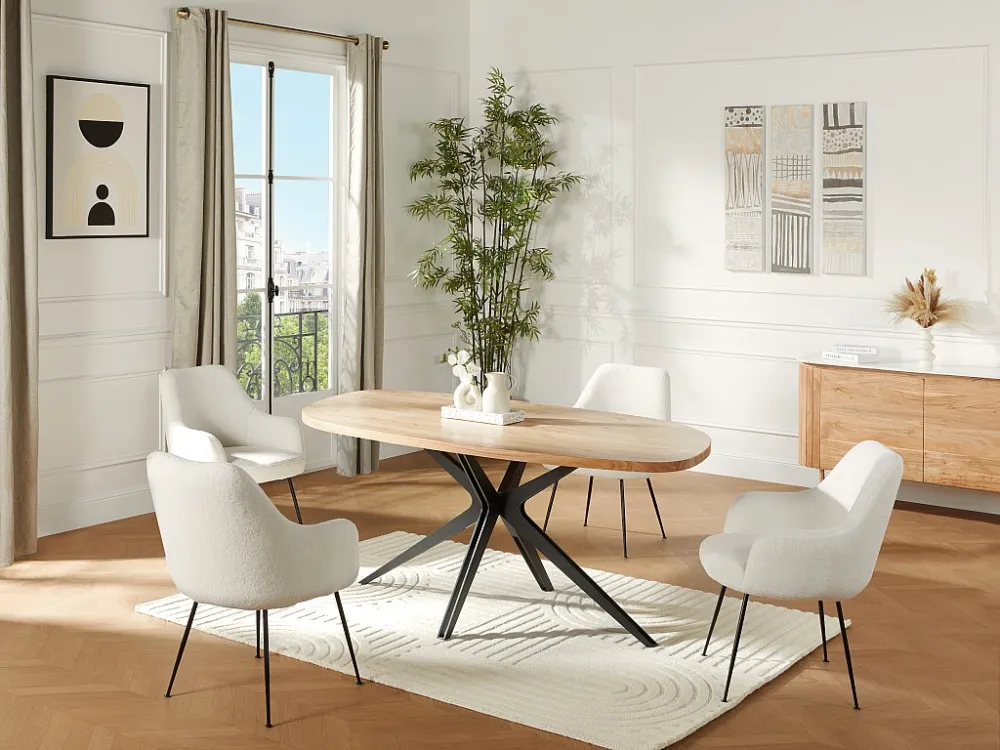 Eettafel 8 personen acaciahout en metaal - Houtlook en zwart - LIVIANI
