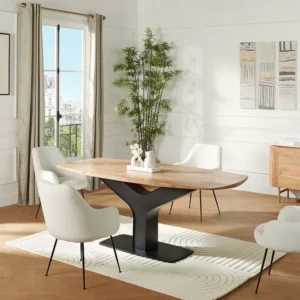 Eettafel 8 personen acaciahout en metaal - Houtlook en zwart - MIRIONA
