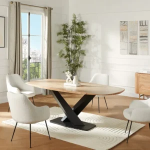 Eettafel 8 personen acaciahout en metaal - Houtlook en zwart - DANALI