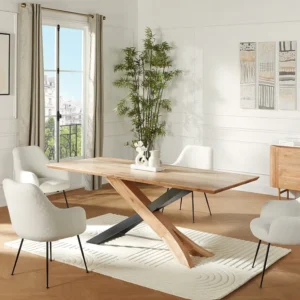 Eettafel 8 personen acaciahout en zwart metaal - Houtlook - DAMINO