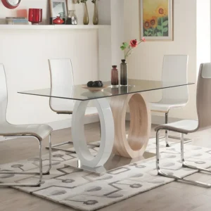 Eettafel AYANE - gehard glas en MDF - Eik en wit