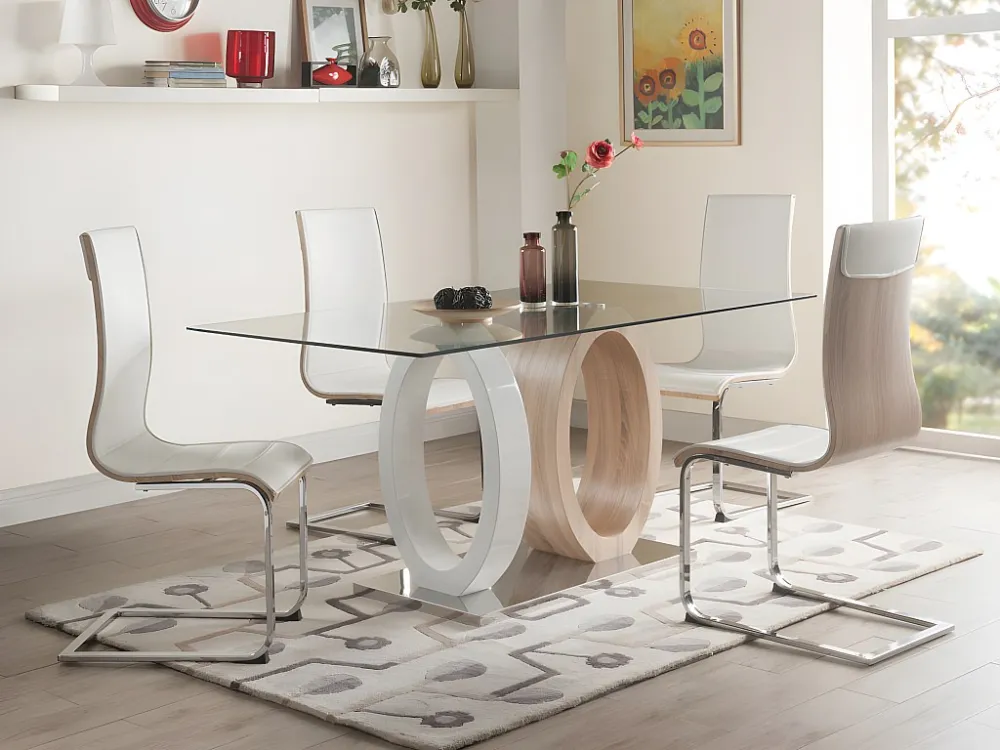 Eettafel AYANE - gehard glas en MDF - Eik en wit