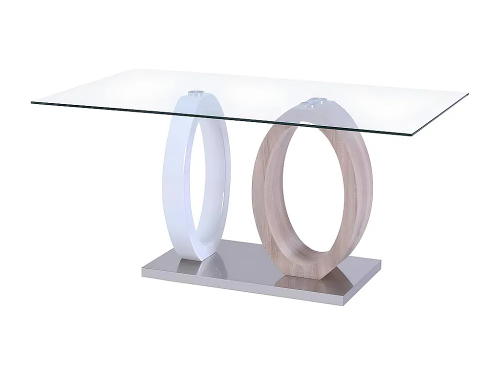 Eettafel AYANE - gehard glas en MDF - Eik en wit
