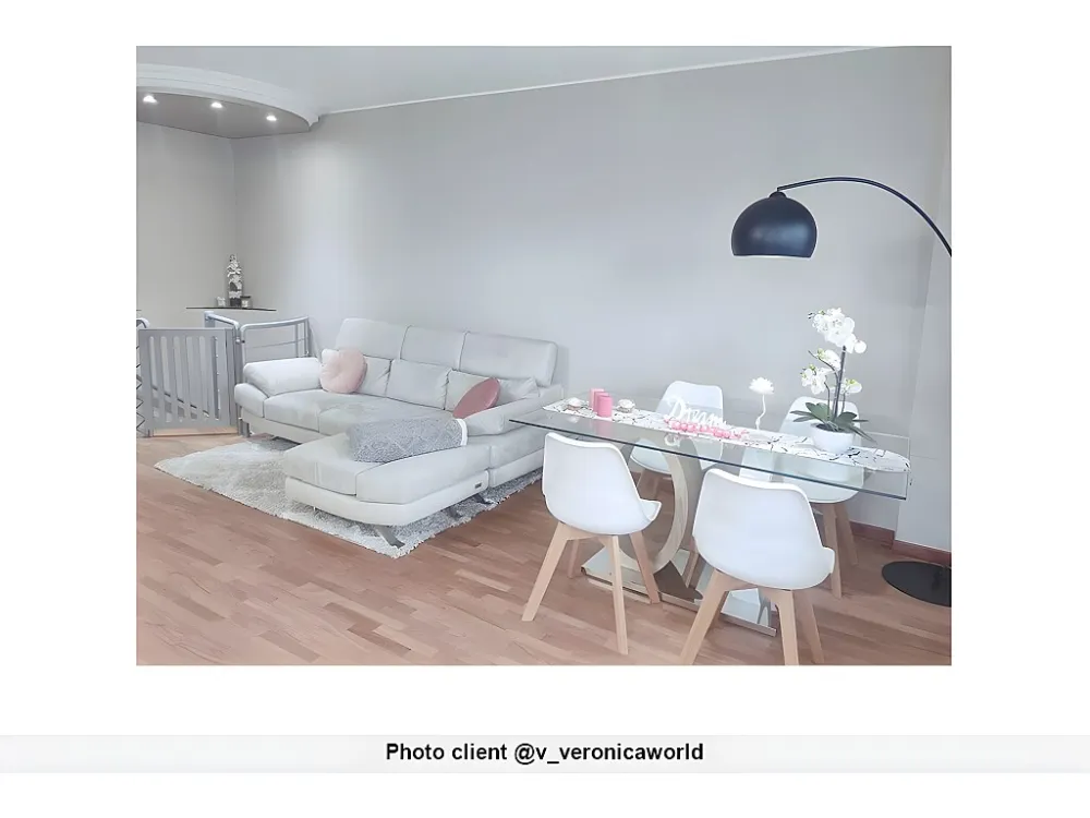 Eettafel AYANE - gehard glas en MDF - Eik en wit