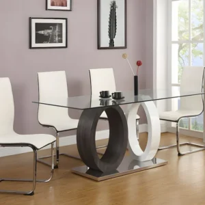 Eettafel AYANE - 6 personen - Gehard glas en MDF - grijs en wit