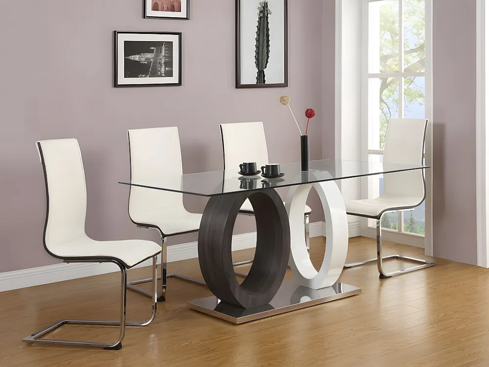 Eettafel AYANE - 6 personen - Gehard glas en MDF - grijs en wit