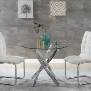 Eettafel COSIMA - 4 personen - Gehard glas en verchroomd metaal