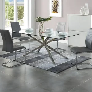 Eettafel GLENDA - Gehard glas en poten van staal GLENDA