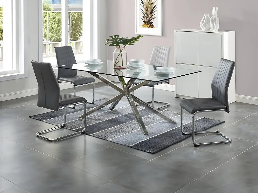 Eettafel GLENDA - Gehard glas en poten van staal GLENDA