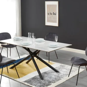 Eettafel -Keramiek, Gehard Glas en Metaal - Wit marmeren effect. SORRENTE