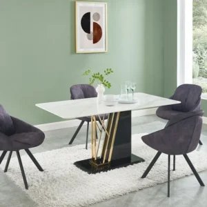 Eettafel 6 personen keramiek en MDF - Wit en zwart gelakt marmereffect - Koop nu