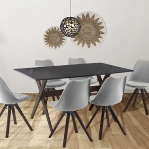 Eettafel 6 plaatsen van mdf en beuken - Antraciet en donker naturel - SERANI