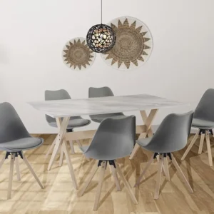 Eettafel 6 plaatsen van mdf en beuken - Wit en licht naturel - SERANI