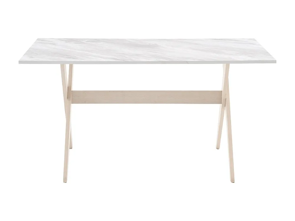Eettafel 6 plaatsen van mdf en beuken - Wit en licht naturel - SERANI