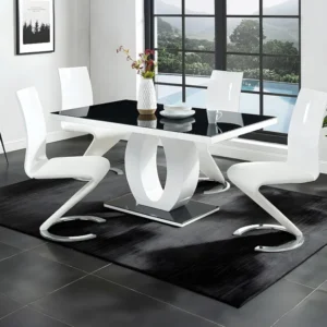 Eettafel TWIST 6 personen - gelakt MDF en gehard glas - Zwart en wit