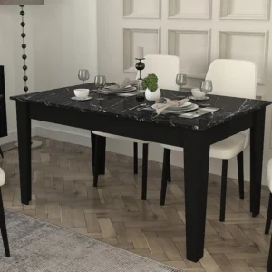 Eettafel voor 6 personen met opbergruimte - Zwarte marmerlook - PERLINEA