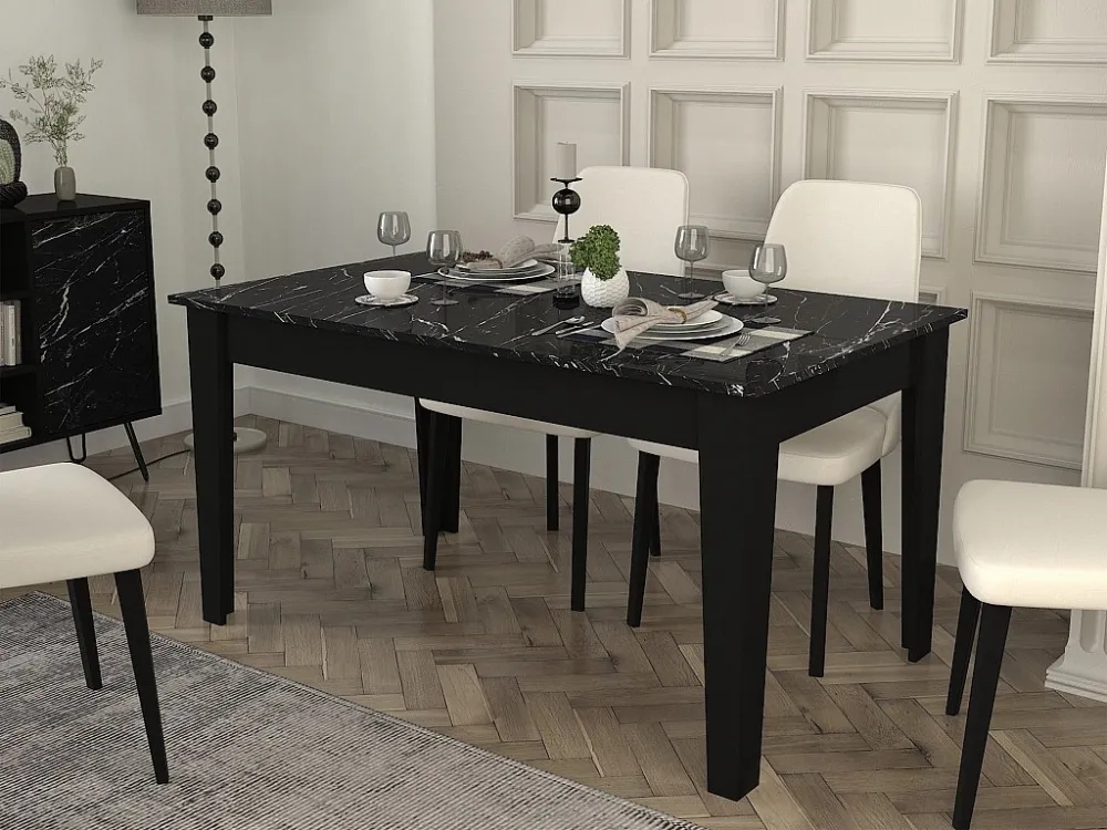 Eettafel voor 6 personen met opbergruimte - Zwarte marmerlook - PERLINEA