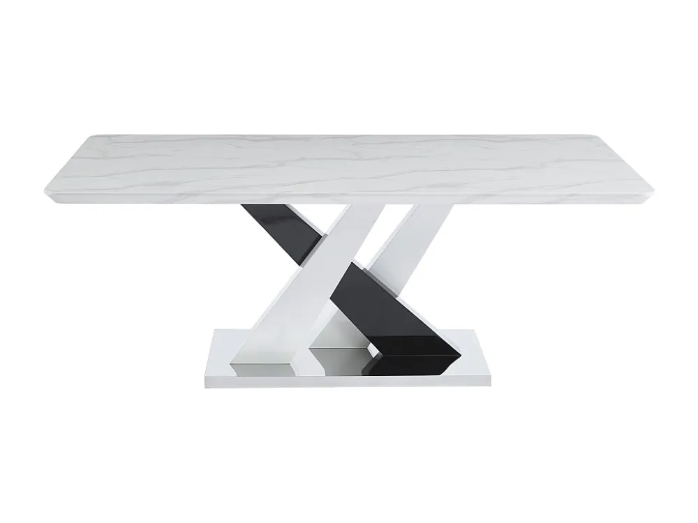 Eettafel voor 8 personen - Mdf en roestvrij staal - Wit en zwart marmereffect - EVAELA