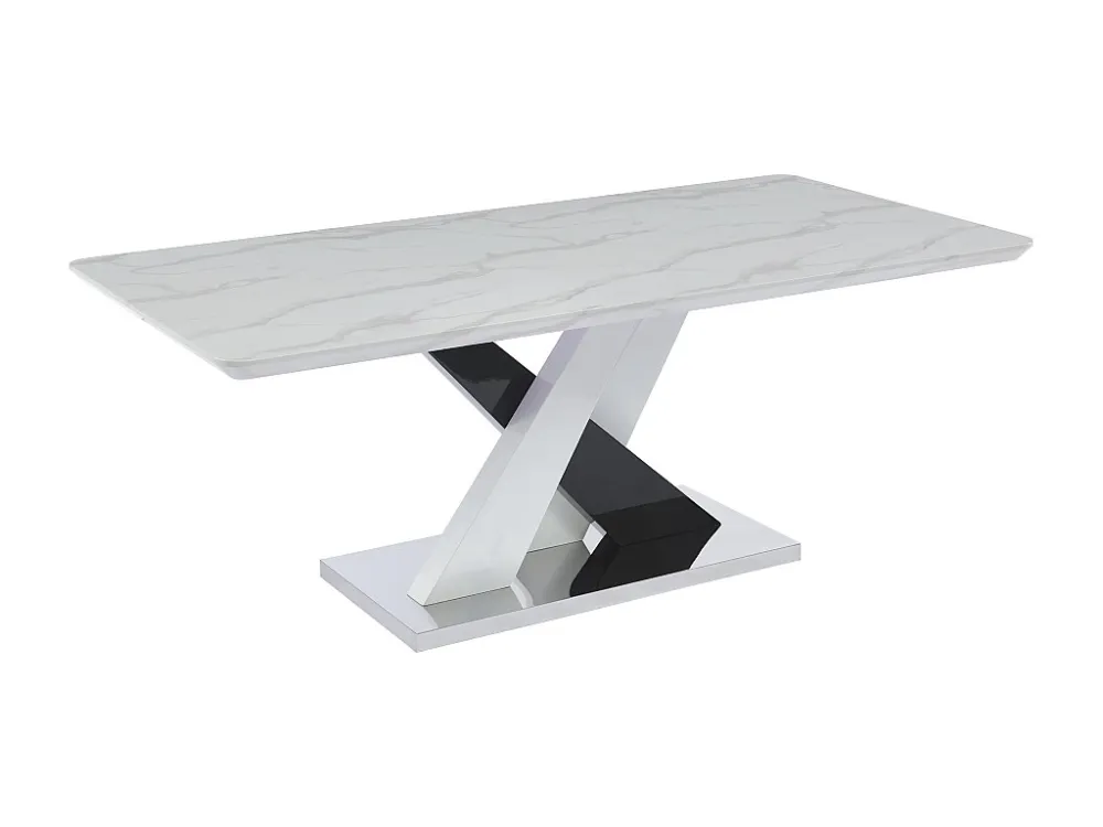 Eettafel voor 8 personen - Mdf en roestvrij staal - Wit en zwart marmereffect - EVAELA