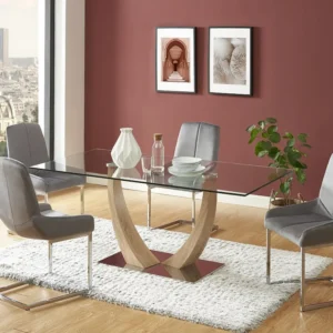 Eettafel voor 6 personen van gehard glas, mdf en roestvrij staal - MELODIE II