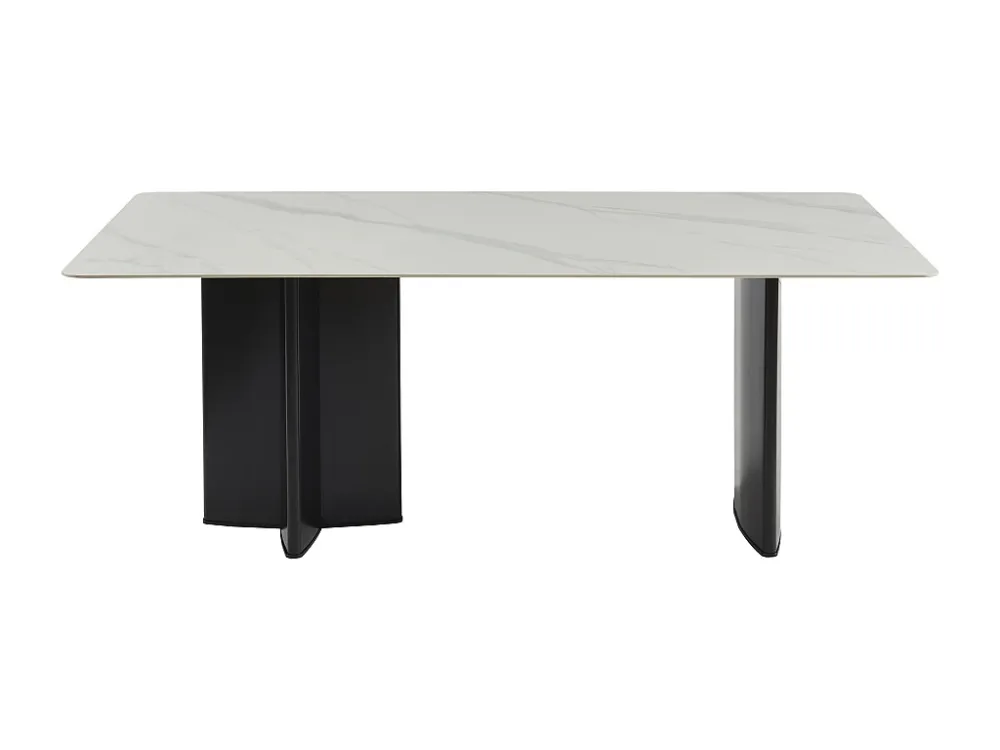 Eettafel voor 8 personen van keramiek en mdf - Wit marmereffect en zwart - SINAN