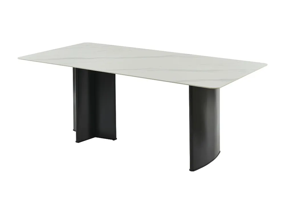 Eettafel voor 8 personen van keramiek en mdf - Wit marmereffect en zwart - SINAN