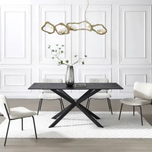Eettafel voor 6 personen van mdf - Zwart marmereffect - SILARI