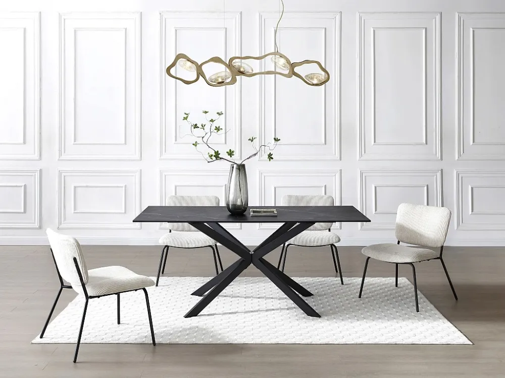 Eettafel voor 6 personen van mdf - Zwart marmereffect - SILARI